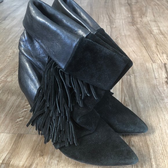 Isabel Marant Black Leather Tassle Wedge Booties - Picture 1 of 6